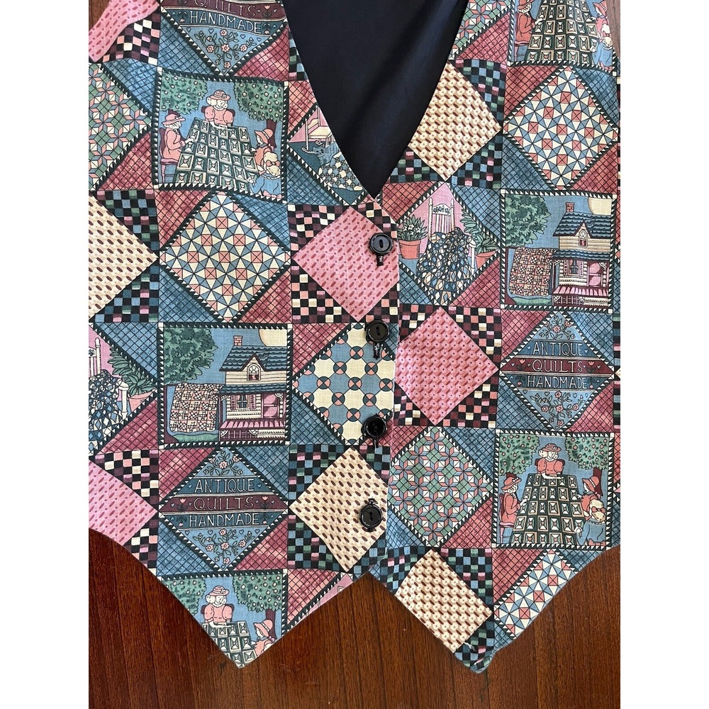 Vintage 111 Main Antique Quilts Print Vest Size S/M